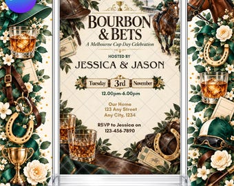 Melbourne Cup Bourbon & Bets Invitation: Men’s Race Day Party Invite EDITABLE Printable Canva Template Instant Download Digital Template