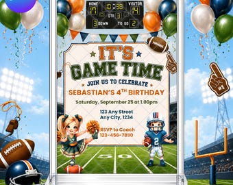 Football Birthday Invitation: Boys Girls Game Time American Sports EDITABLE Printable Canva Template Instant Download Digital Template