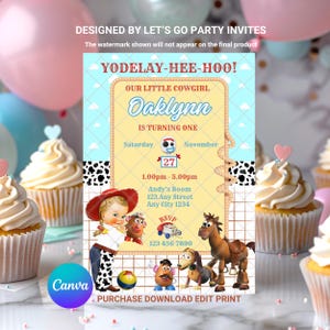 Toy Story Birthday Invitation Jessie Toy Story Cowgirl Birthday Invite EDITABLE Printable Canva Template Instant Download Digital Template