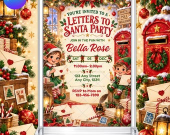Elf Letters to Santa Party Invitation: Kids Holiday Christmas Holidays EDITABLE Printable Canva Template Instant Download Digital Template