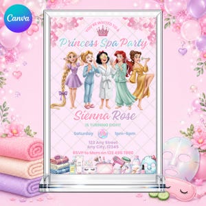Princess Spa Party Invitation: Pamper Tween Teen Birthday Rainbow EDITABLE Printable Canva Template Instant Download Digital Template