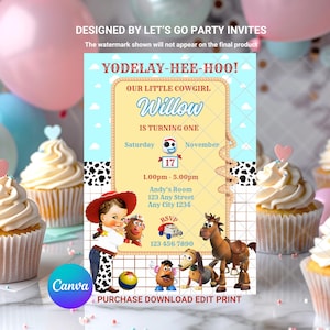 Toy Story Birthday Invitation Jessie Toy Story Cowgirl Birthday Invite EDITABLE Printable Canva Template Instant Download Digital Template