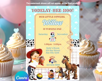 Toy Story Birthday Invitation: Jessie Cowgirl  EDITABLE Printable Canva Template Instant Download Digital Template
