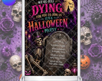 Halloween Neon Party Invitation: Gothic Spooky Trick or Treat  EDITABLE Printable Canva Template Instant Download Digital Template