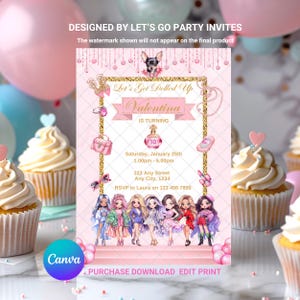 Pop verjaardagsuitnodiging uitnodigen Glam Fashion Girls Party Rainbow Tweens BEWERKBARE afdrukbare Canva-sjabloon Instant Download digitale sjabloon