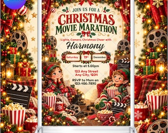 Elf Christmas Movie Night Invitation: Kids Festive Christmas Holidays EDITABLE Printable Canva Template Instant Download Digital Template