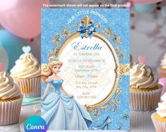 Cinderella Birthday Invitation: Royal Princess EDITABLE Printable Canva Template Instant Download Digital Template