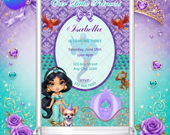 Jasmine Birthday Invitation: Princess Fairytale Girl's Party Invite EDITABLE Printable Canva Template Instant Download  Digital Template