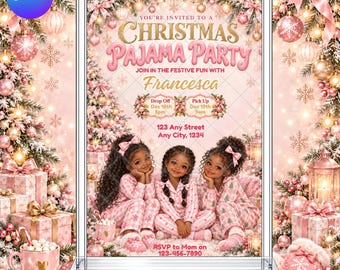Christmas Pajama Party Invitation: Girls Night In Sleepover Slumber EDITABLE Printable Canva Template Instant Download Digital Template