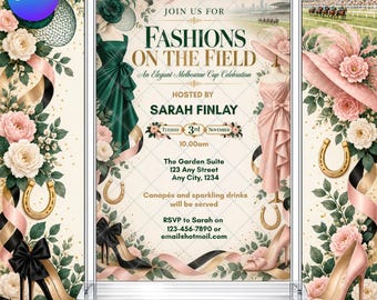 Melbourne Cup Fashions on the Field Invitation: Ladies Race Day Invite EDITABLE Printable Canva Template Instant Download Digital Template