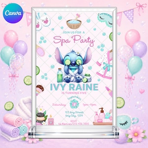 Spa Pamper Party Invitation: Cute Birthday Party EDITABLE Printable Canva Template Instant Download Digital Template