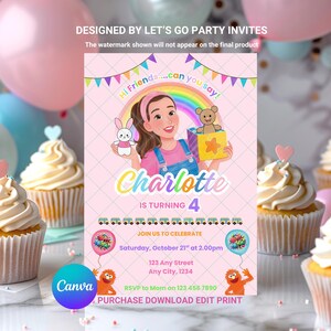 Editable Ms. Rachel Birthday Invitation Girls Pink Herbie Can you Say EDITABLE Printable Canva Template Instant Download Digital Template