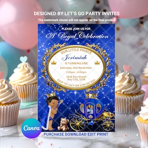 Prince Birthday Invitation Baby Prince Royal Crown Boys Birthday Invite EDITABLE Printable Canva Template Instant Download Digital Template