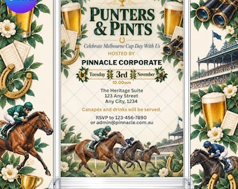 Melbourne Cup Invitation: Punters Pints Race Day Corporate Office Event EDITABLE Printable Canva Template Instant Download Digital Template