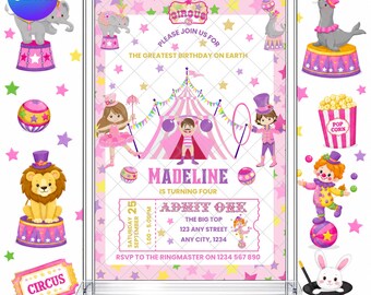 Carnival Circus Birthday Invitation: Clowns Big Top Ringmaster EDITABLE Printable Canva Template Instant Download Digital Template