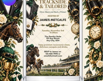 Melbourne Cup Trackside & Tailored Invitation: Men’s Race Day Green Gold EDITABLE Printable Canva Template Instant Download Digital Template