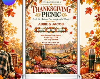 Thanksgiving Picnic Invitation: Fall Gathering Autumn Friendsgiving EDITABLE Printable Canva Template Instant Download Digital Template