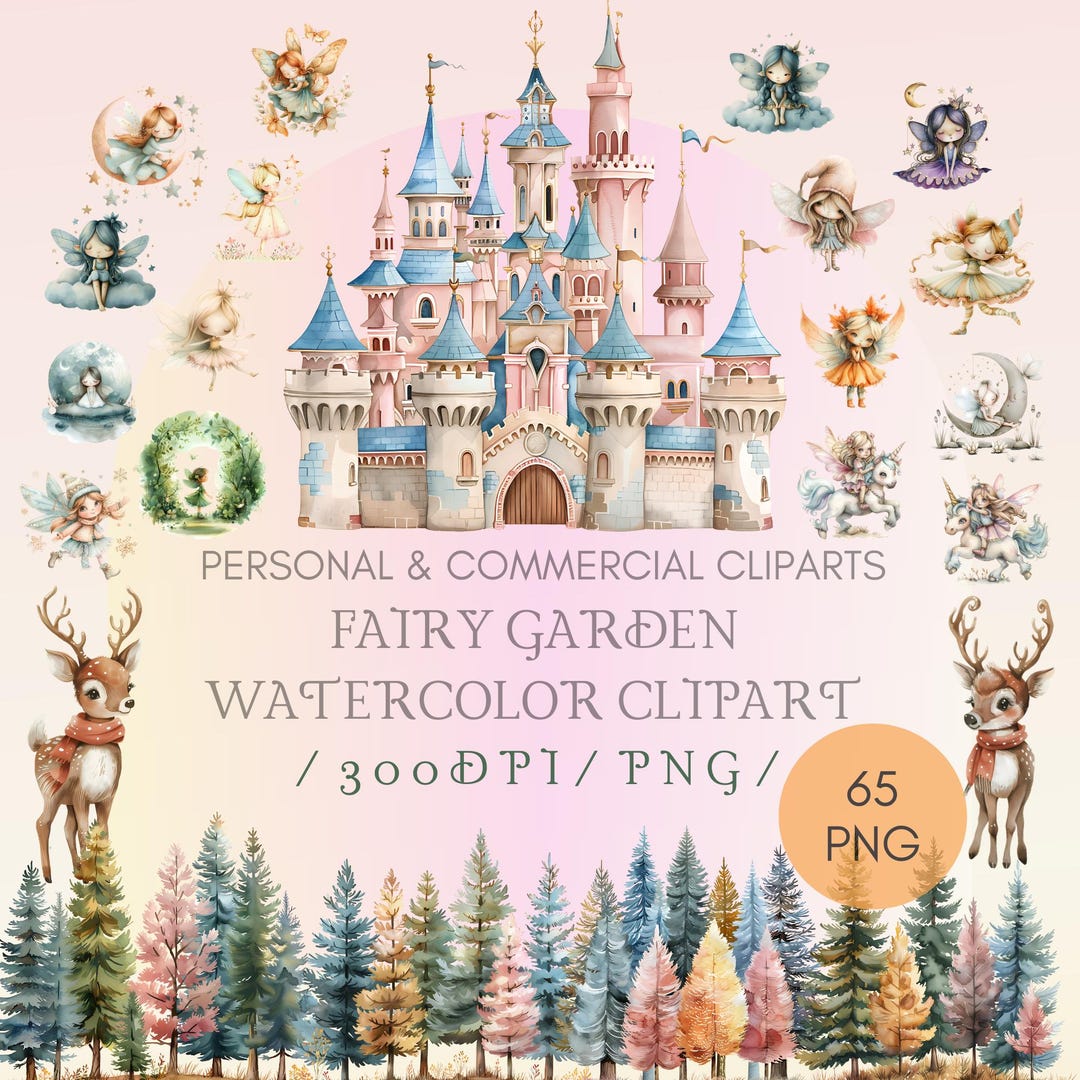 Watercolor Fairy Garden Clipart Cute Fairy Garden Clipart Fairy Bundle ...