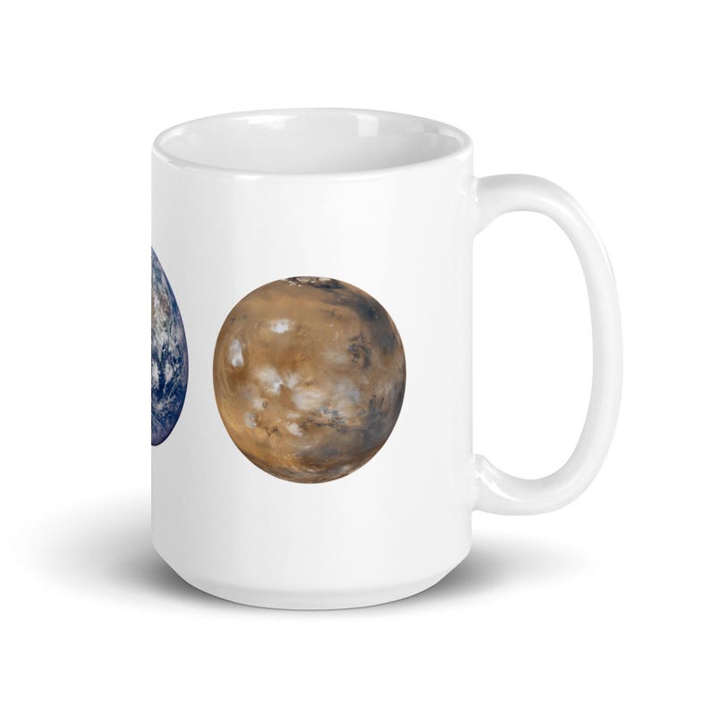 White glossy mug - Planets Venus, Earth, Mars