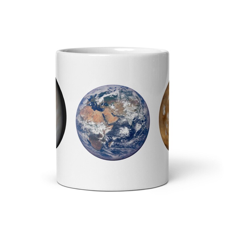 White glossy mug - Planets Venus, Earth, Mars