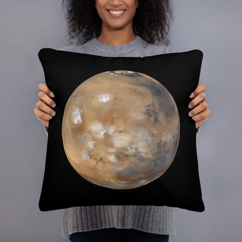 Pillow - Planet Mars photograph, name, and symbol