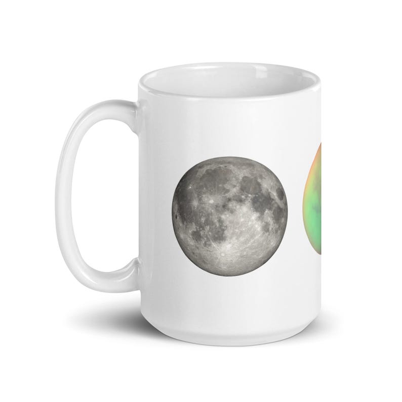 White Glossy Mug - The Moon, Titan, Triton