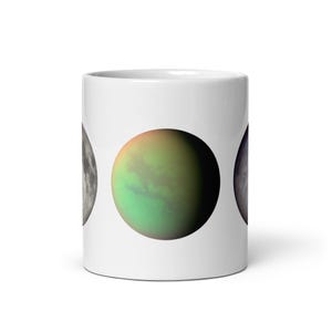 White Glossy Mug - The Moon, Titan, Triton