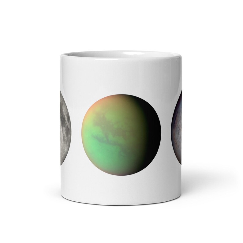 White Glossy Mug - The Moon, Titan, Triton