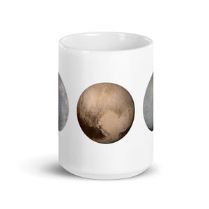 White Glossy Mug - Planets Mercury, Pluto, Charon