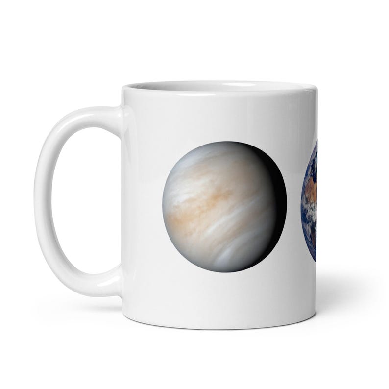 White glossy mug - Planets Venus, Earth, Mars