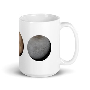 White Glossy Mug - Planets Mercury, Pluto, Charon