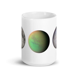 White Glossy Mug - The Moon, Titan, Triton