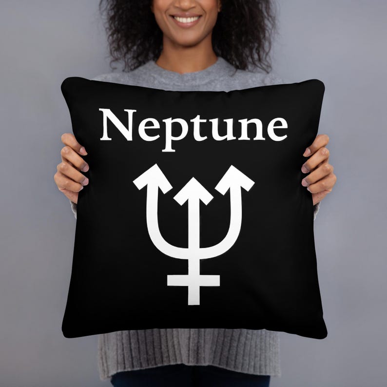 Pillow - Planet Neptune photograph, name, and symbol