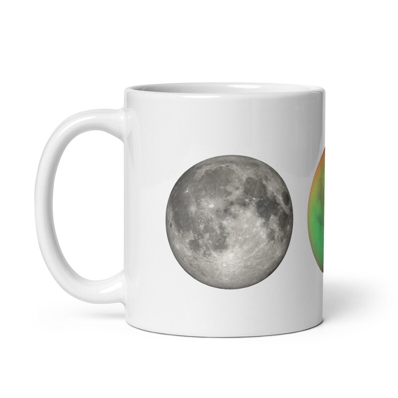 White Glossy Mug - The Moon, Titan, Triton