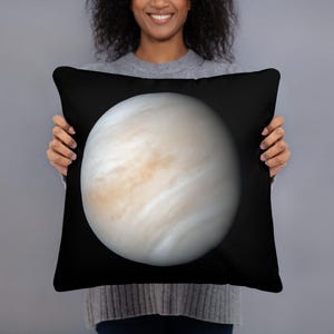 Pillow - Planet Venus photograph, name, and symbol