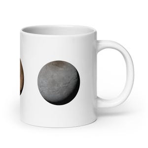 White Glossy Mug - Planets Mercury, Pluto, Charon