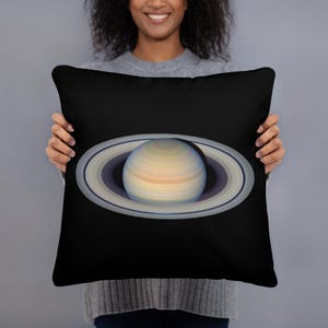Pillow - Planet Saturn photograph, name, and symbol