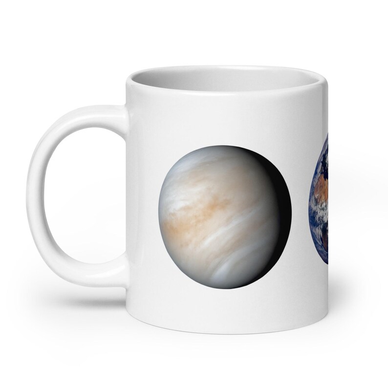 White glossy mug - Planets Venus, Earth, Mars