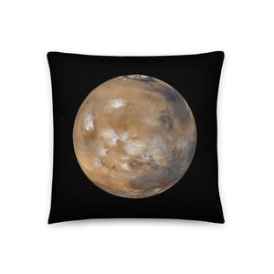 Pillow - Planet Mars photograph, name, and symbol