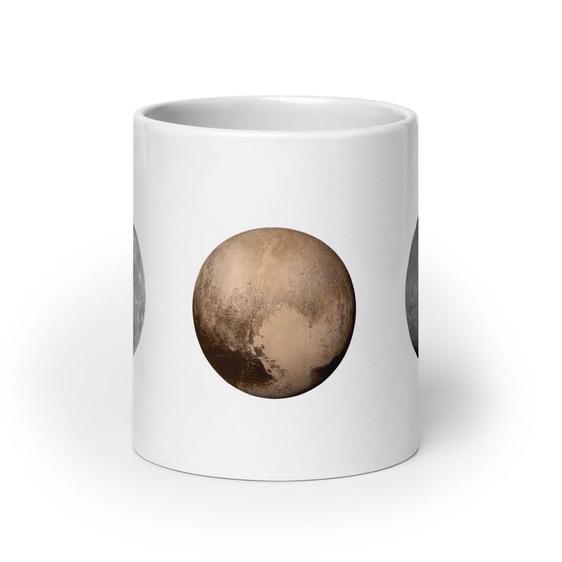 White Glossy Mug - Planets Mercury, Pluto, Charon