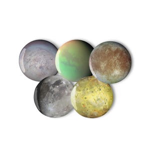 Set of 5 Pin Buttons - Major Moons of Our Solar System