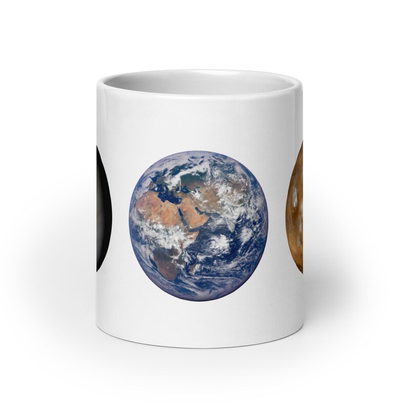 White glossy mug - Planets Venus, Earth, Mars