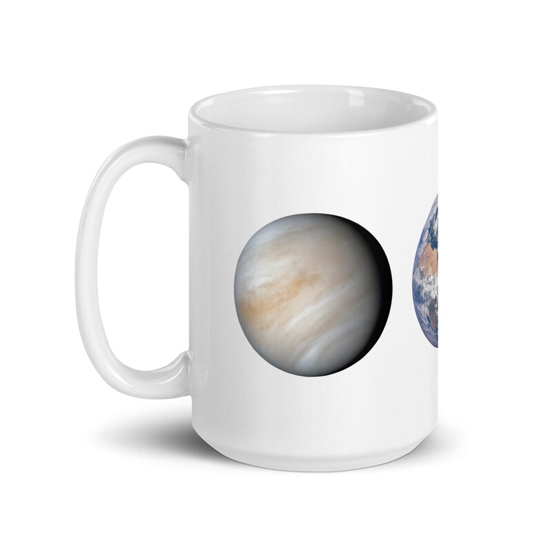 White glossy mug - Planets Venus, Earth, Mars
