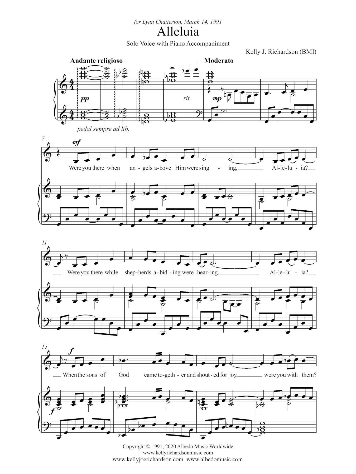 Alleluia for Medium Low Voice. Piano Vocal Easter sheet music.