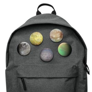 Set of 5 Pin Buttons - Major Moons of Our Solar System