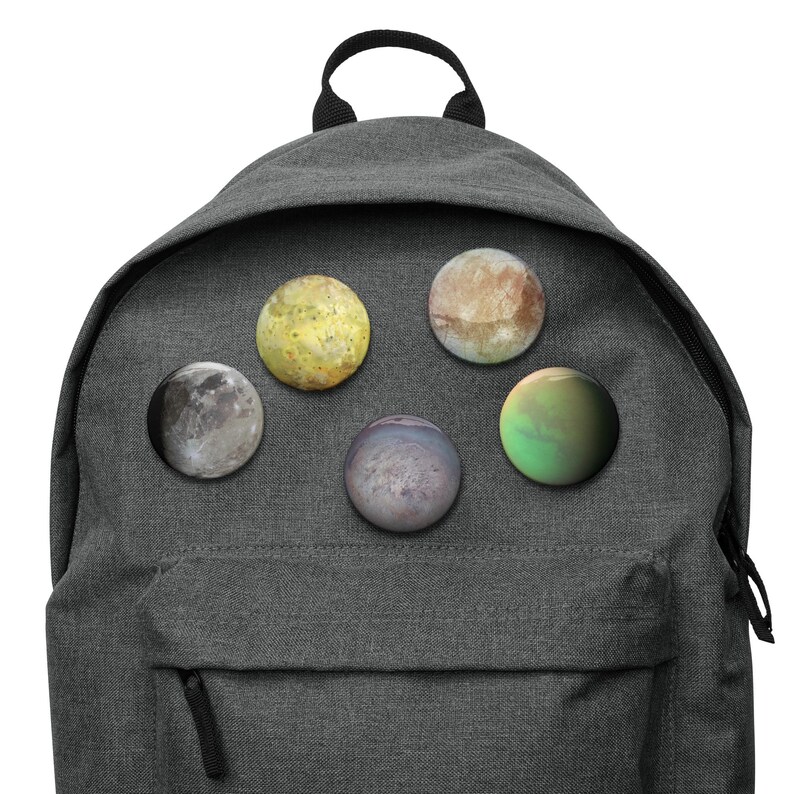 Set of 5 Pin Buttons - Major Moons of Our Solar System