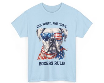 White Boxer Dog Shirt 4th of July, Fourth of July T Shirt for Boxer Mom, Boxer Tshirt, Patriotic Shirt for Dog Dad, Boxer Tee Shirt
