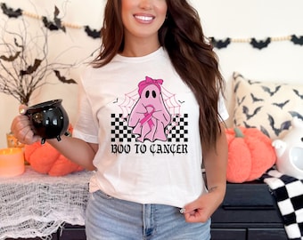 In October We Wear Pink Ghost Shirt, Halloween in October We Wear Pink, Breast Cancer Awareness Shirt, Pink Ribbon Shirt, Wear Pink Pumpkin