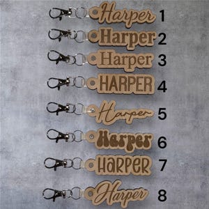 Custom Name Tag Keychain – Personalized Wood Name Keychain – Natural Birch Engraved Name Tag with Clip – Choose Your Font Style