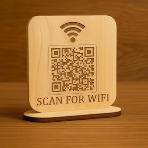 Custom WiFi QR Code Sign – Scan to Connect WiFi Sign – Laser Engraved Network Display for Airbnb, Home, or Guest Room
